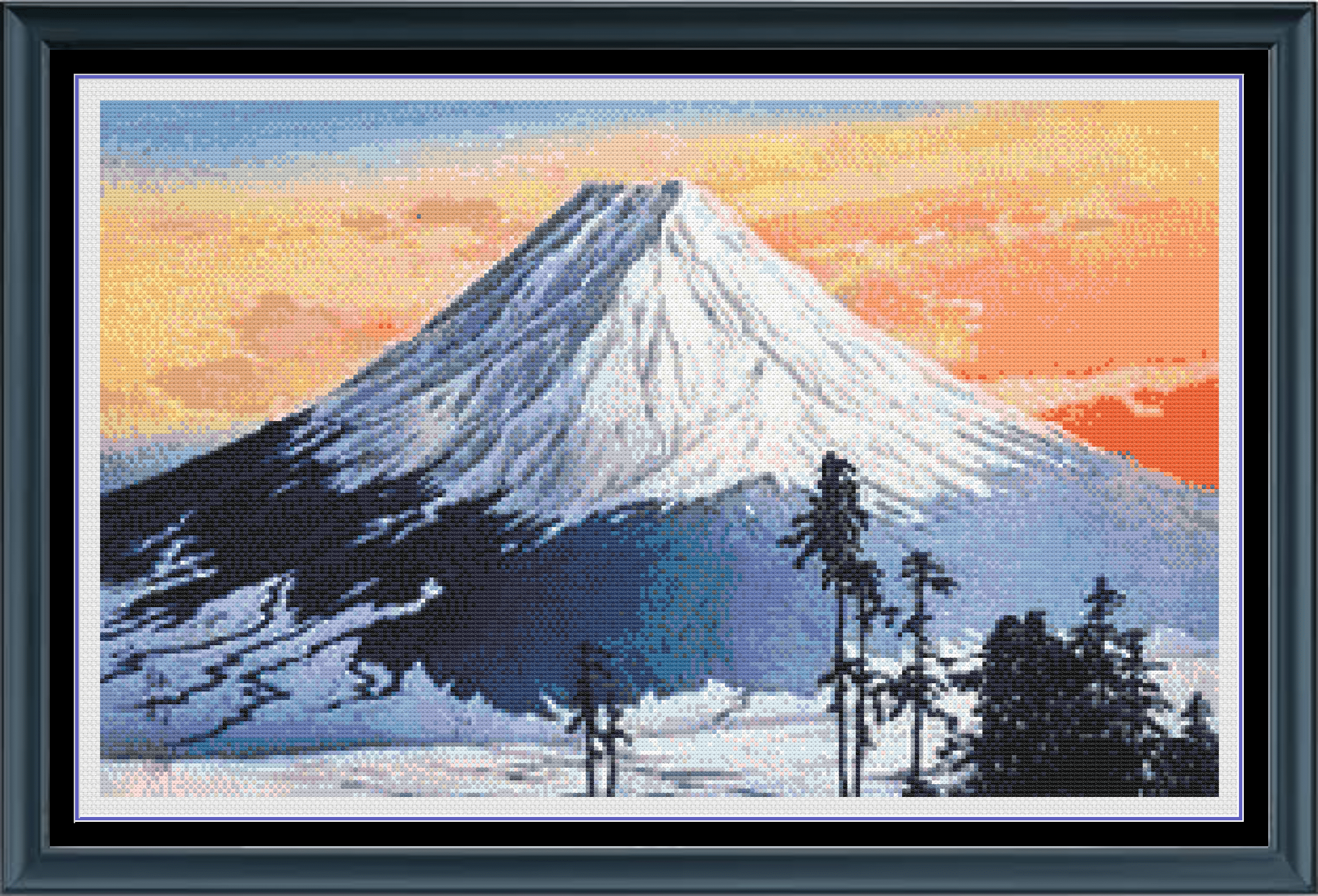 Stitching Jules Design Cross Stitch Pattern Japanese Mountain Peak Mt Fuji Asian Full Coverage Counted Cross-Stitch Pattern (Digital Download)